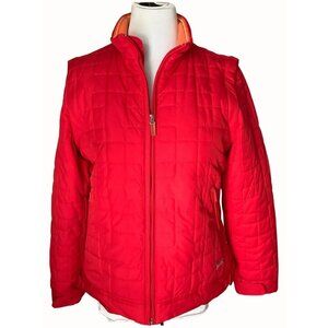 Liz Claiborne Red Quilted Jacket Vest Detachable Arms Fleece Full Zip Medium